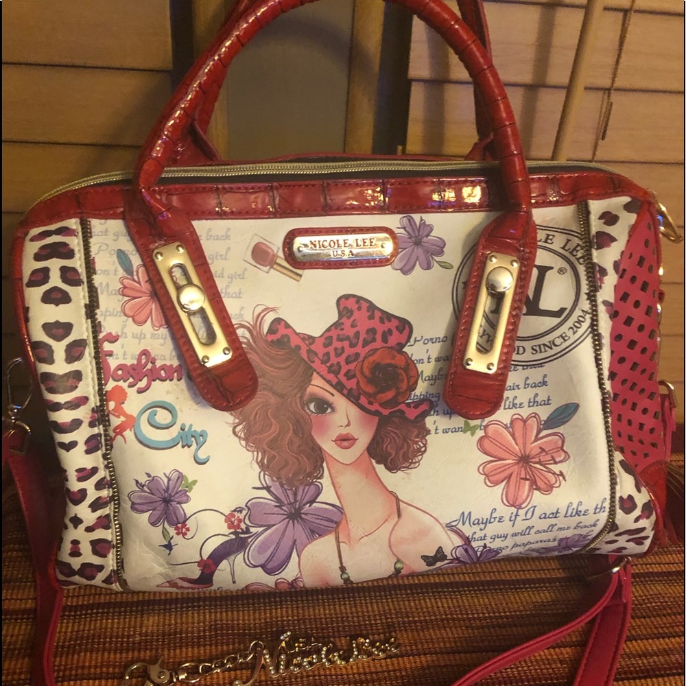 Large Nicole Lee Handbag pink and white